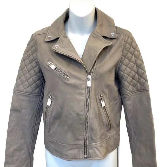 NWT Lamarque Quilted Leather Jacket Marilla Size XS Gravel Grey $675 - Picture 10 of 16